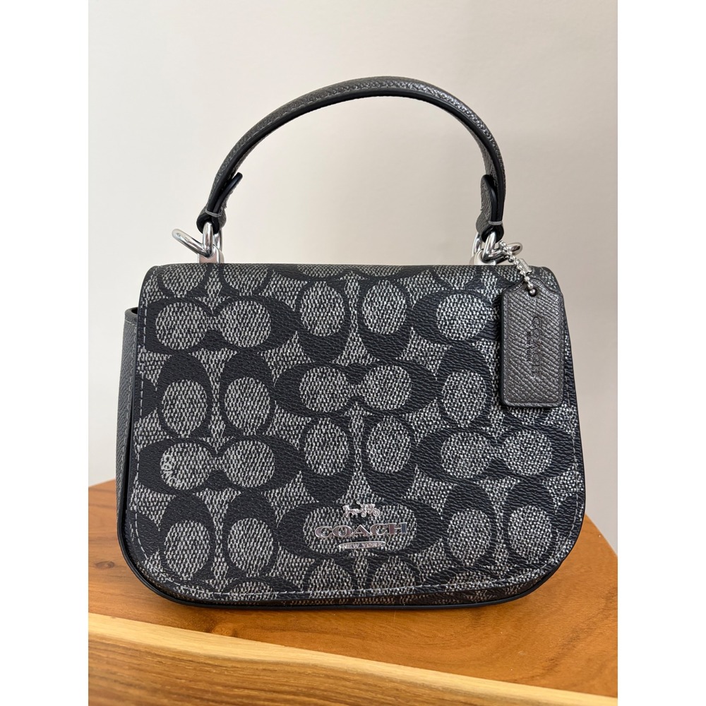 Coach Lysa Top Handle Bag Crossbody Signature Canvas Gunmetal Purse CX576 Chic